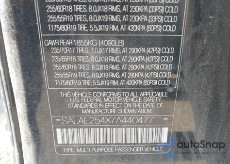 2007 Land Rover Lr3 V8 Se from USA, damaged, VIN SALAE254X7A440477